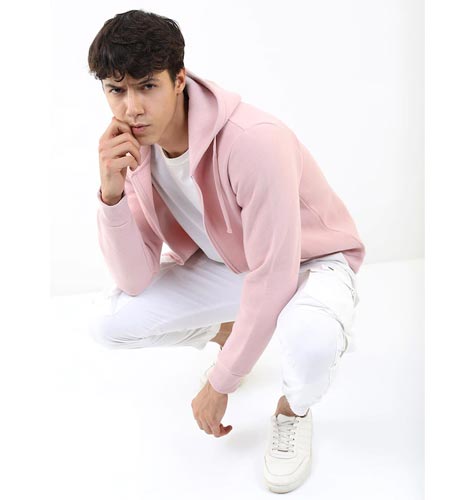 Men Pink Hooded Sweatshirt